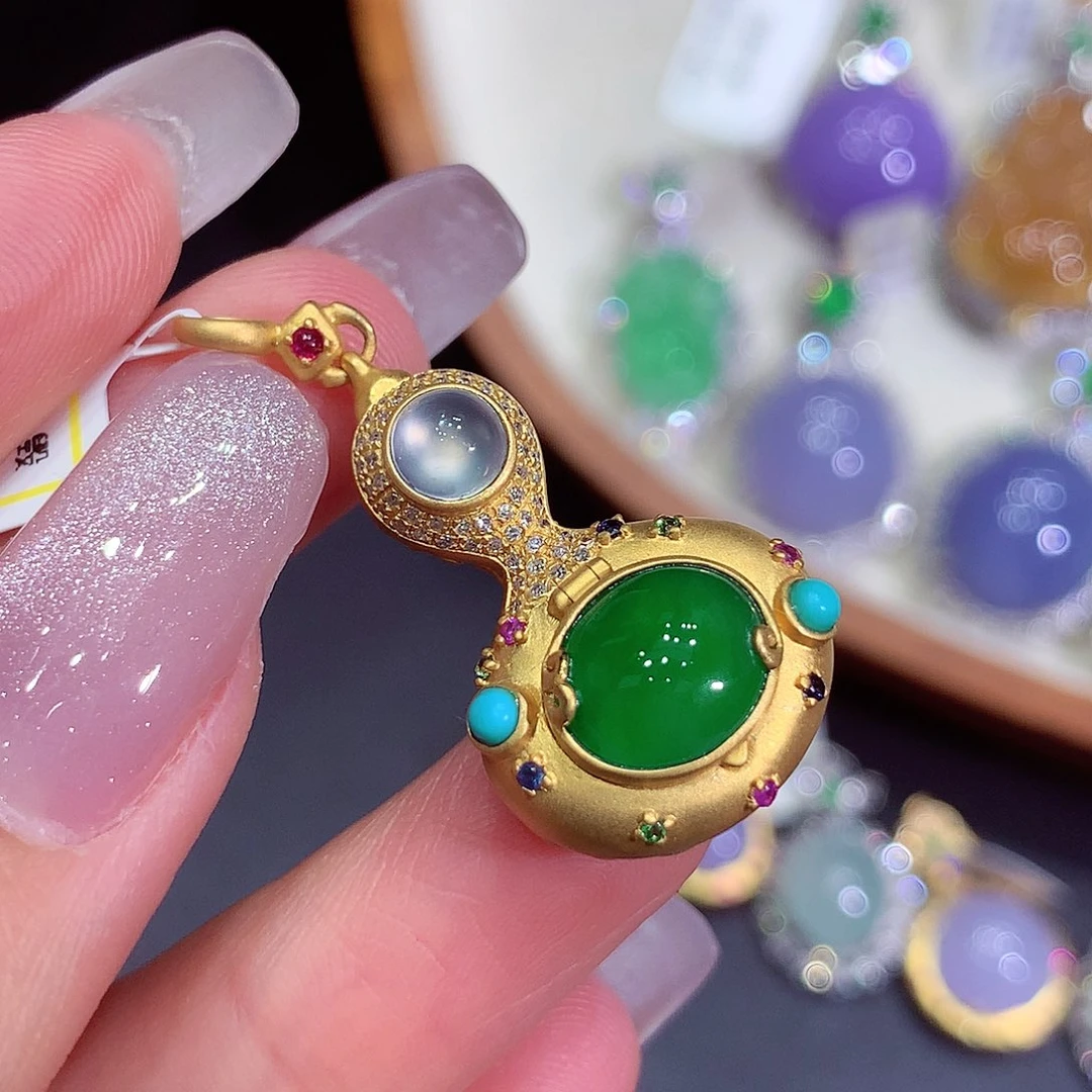 翡翠18K金镶嵌吊坠(不含链)