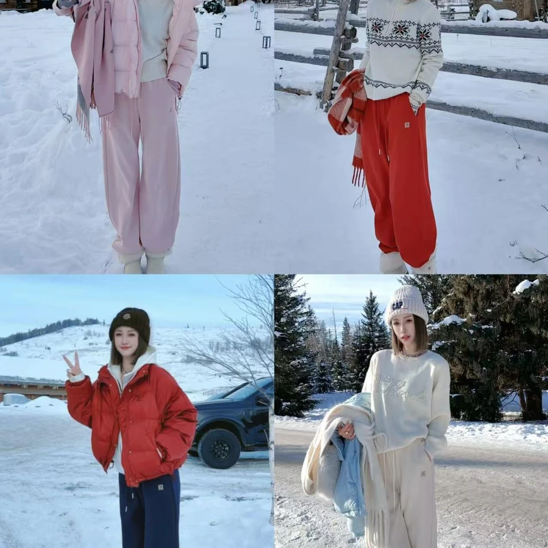 熙薇『月光舞曲』2025冬季新款设计师休闲加绒潮牌卫裤H6838