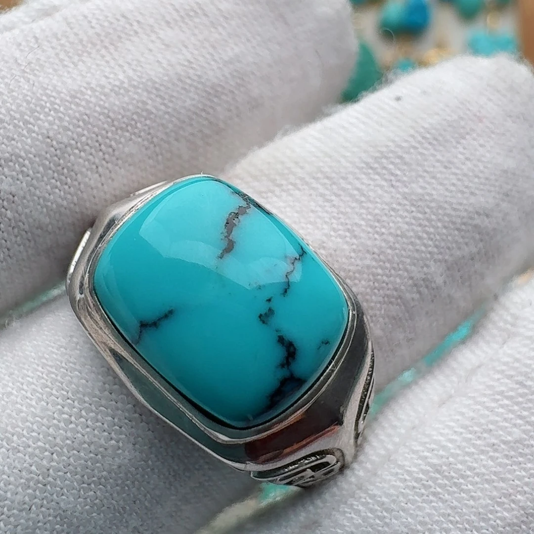 绿松石银S925镶嵌戒指