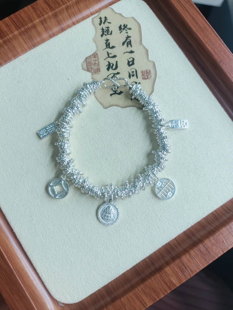 足银手链 足银999盘缠 5.3mm手串 简约，百搭