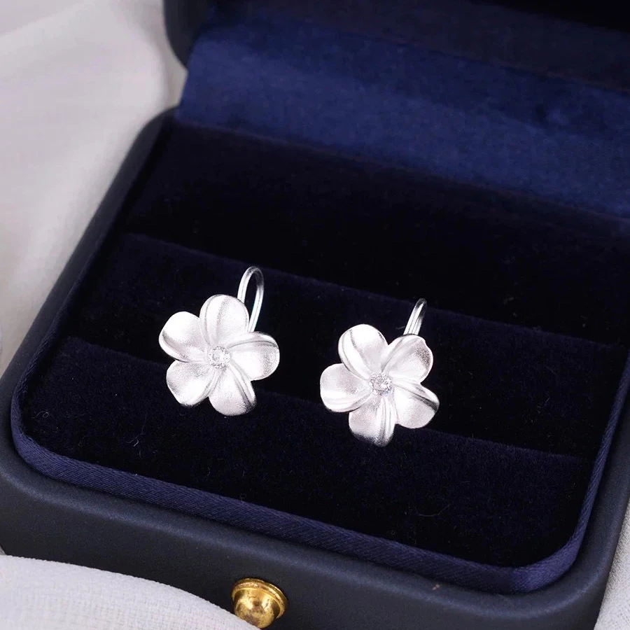 足银耳饰 足银990樱花弯钩耳环