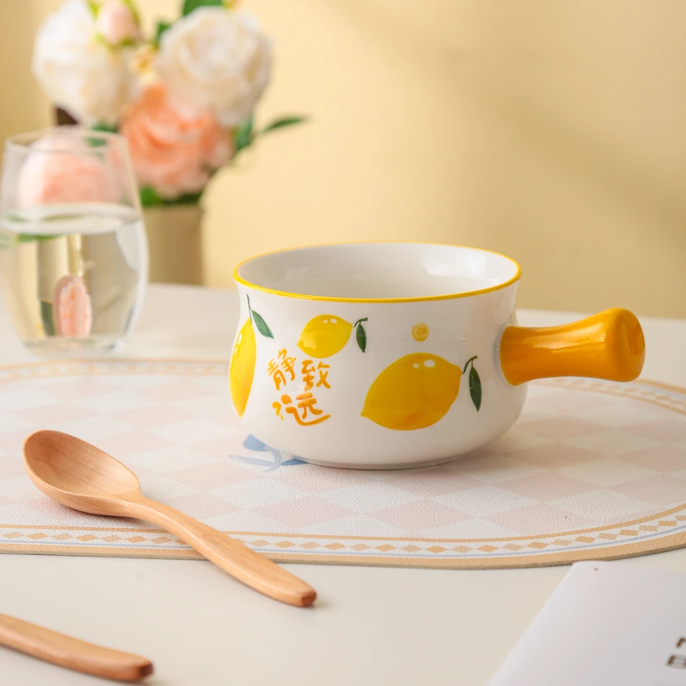 家用陶瓷餐具美二烧釉下彩柠静致远柠檬小奶碗早餐碗（1个装）