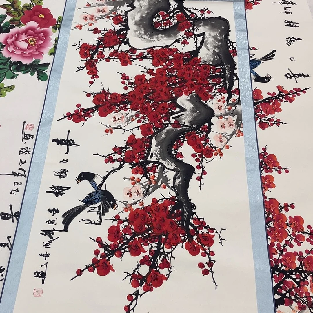 秋***叶国画国画作品书法作品原稿卷轴梅花