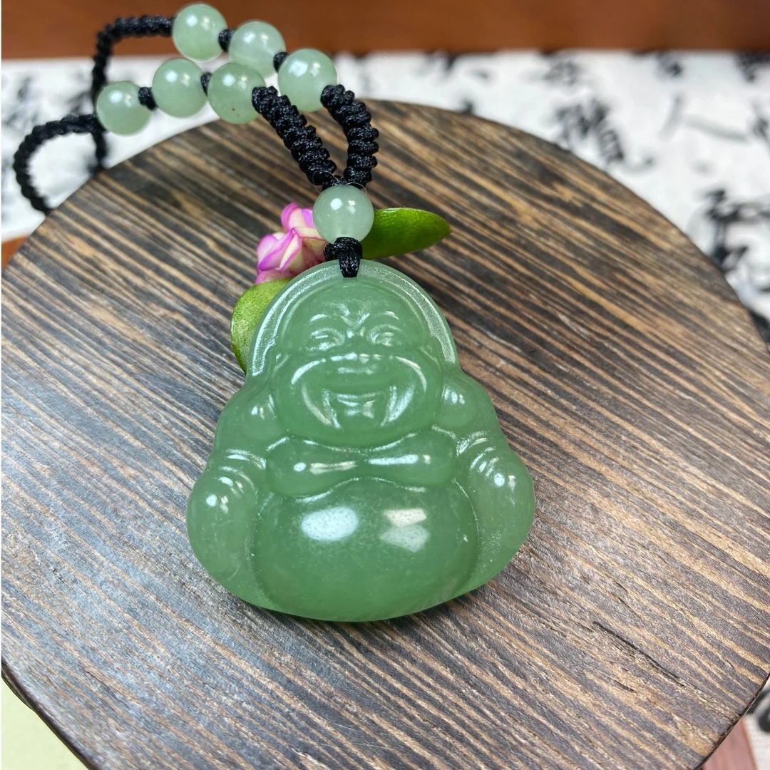 天然东陵玉大肚佛双面雕刻吊坠弥勒佛公本命佛配送珠珠绳一物一证