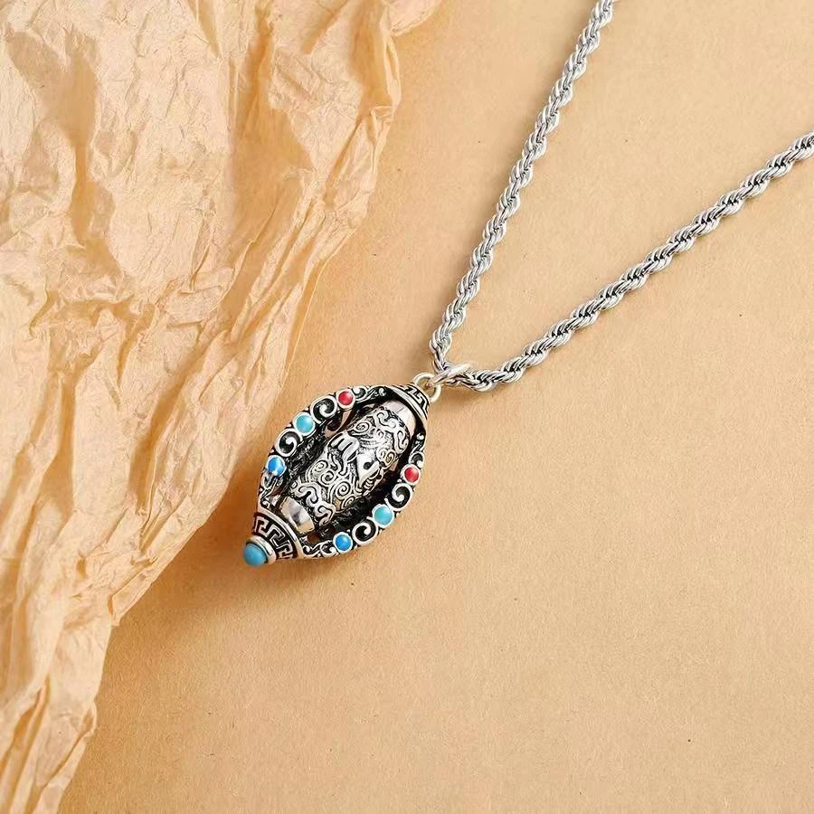 锌合金手链 【邮政发货西藏包邮】六字真言转经筒吊坠项链复古