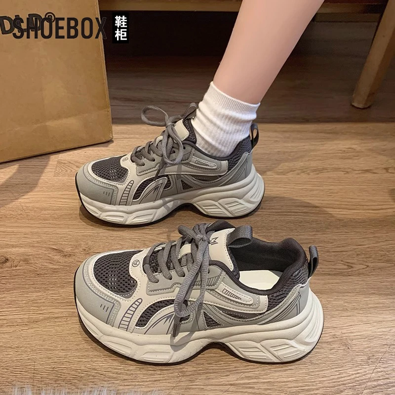 SHOEBOX鞋柜老爹鞋女鞋子2025新款爆款春季百搭厚底运动休闲鞋