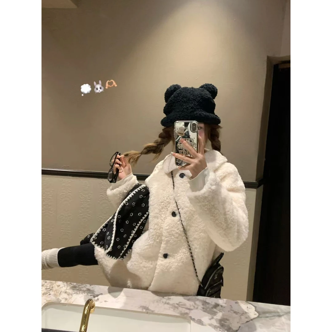 冬季新款韩版加厚保暖羊羔毛外套女宽松百搭皮毛一体毛毛短上衣