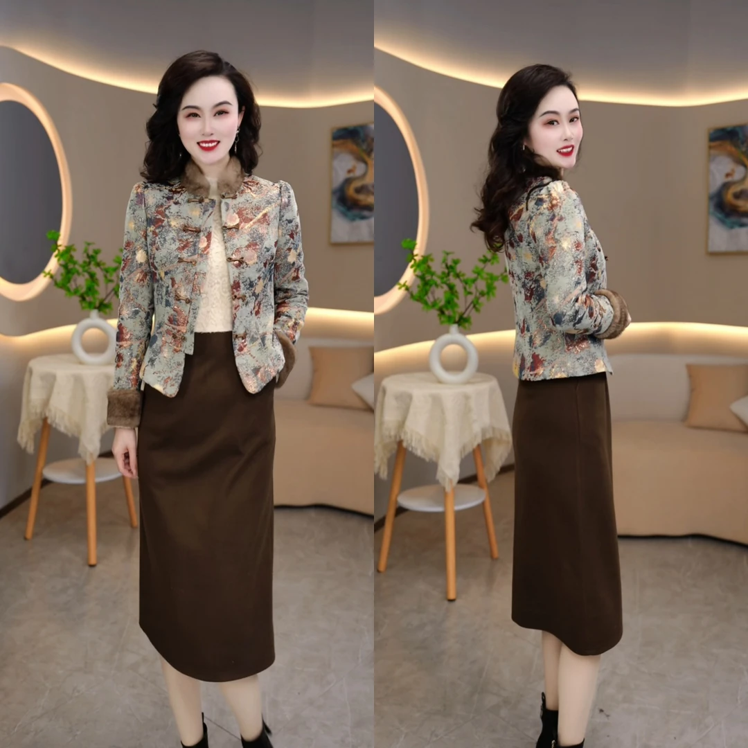 外套+连衣裙 2025新国风时尚气质减龄显瘦加厚两件套连衣裙M-5XL