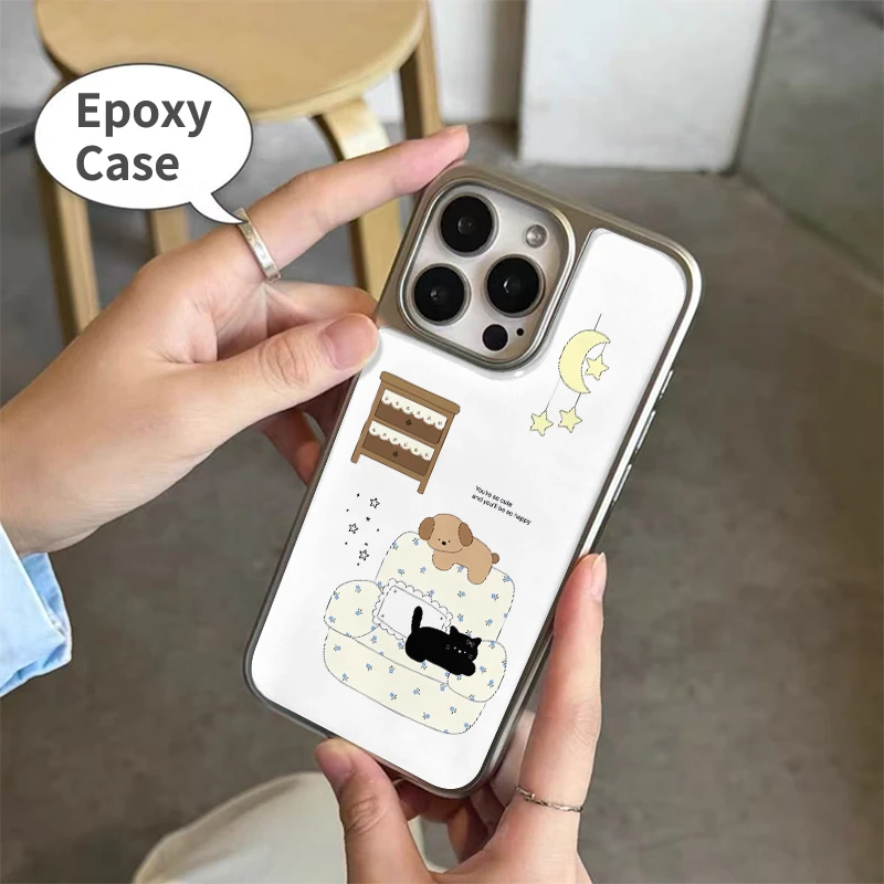 韩系插画卡通可爱猫狗适用苹果17手机壳iphone16promax女新款1543
