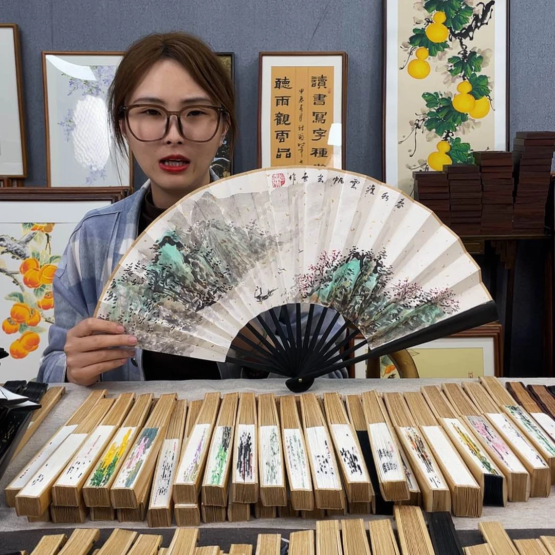 国画福利折扇带中玉扇骨（默认粘好发出）