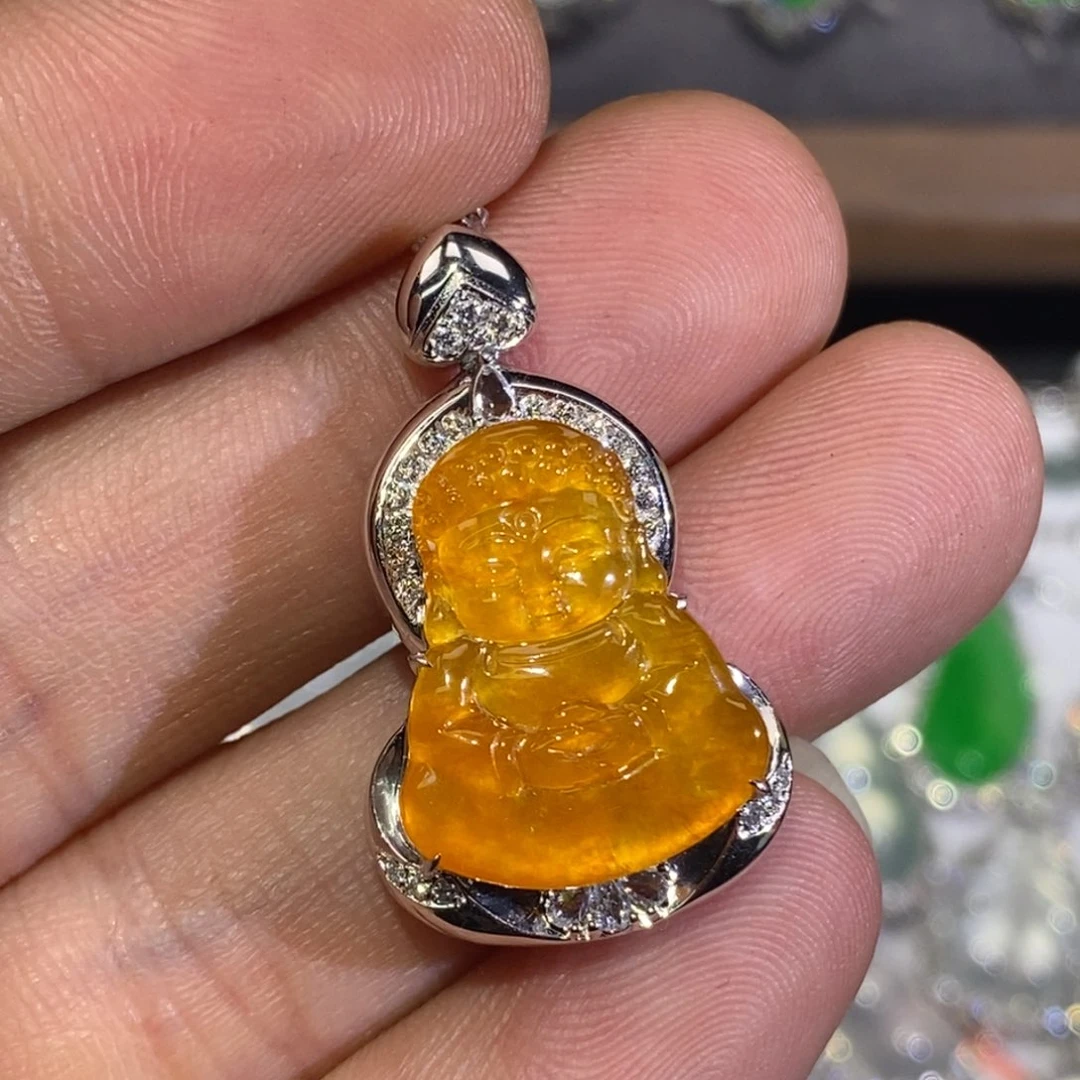 翡翠18K金镶嵌吊坠(不含链)冰黄翡宝宝佛