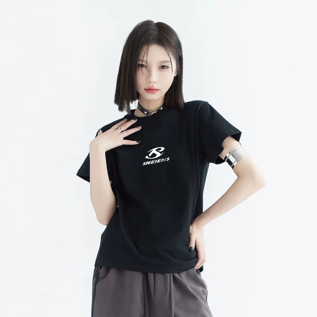 夏季纯棉字母印花正肩女士短袖