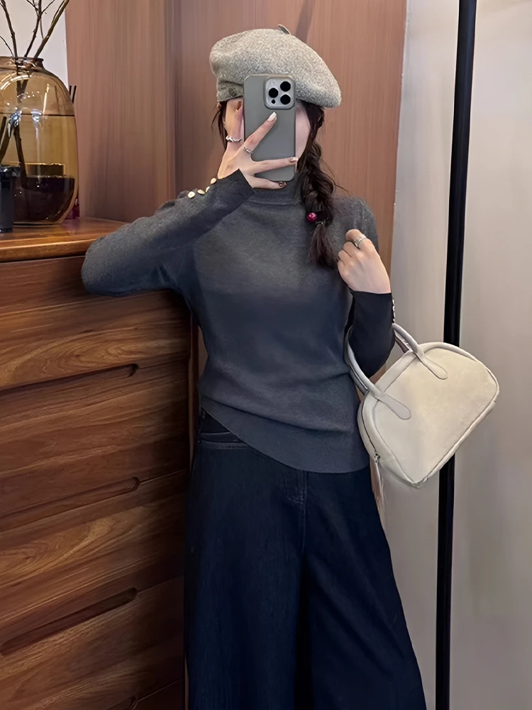 大码半高领毛衣内搭打底衫女秋冬季2025新款洋气修身针织衫上衣