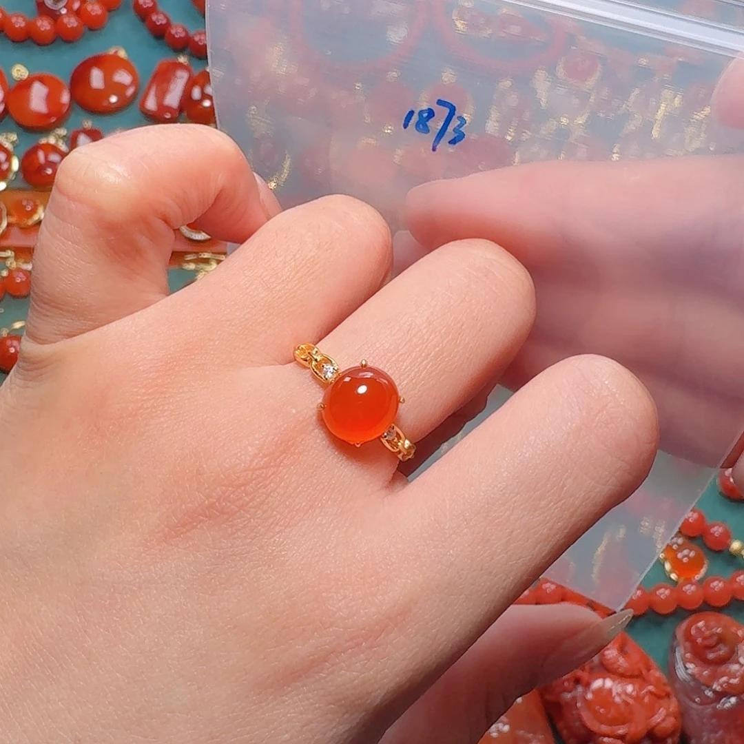 南红玛瑙银S925镶嵌戒指