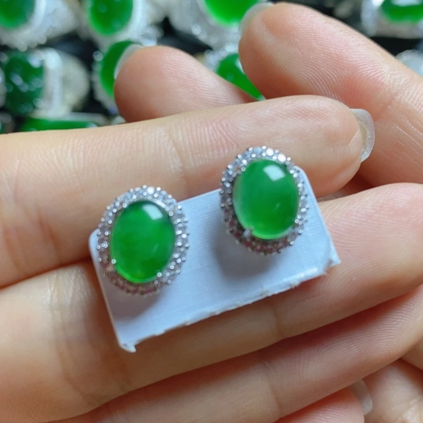 【闪购商品】翡翠挂件未镶嵌鲜*蛋面耳钉