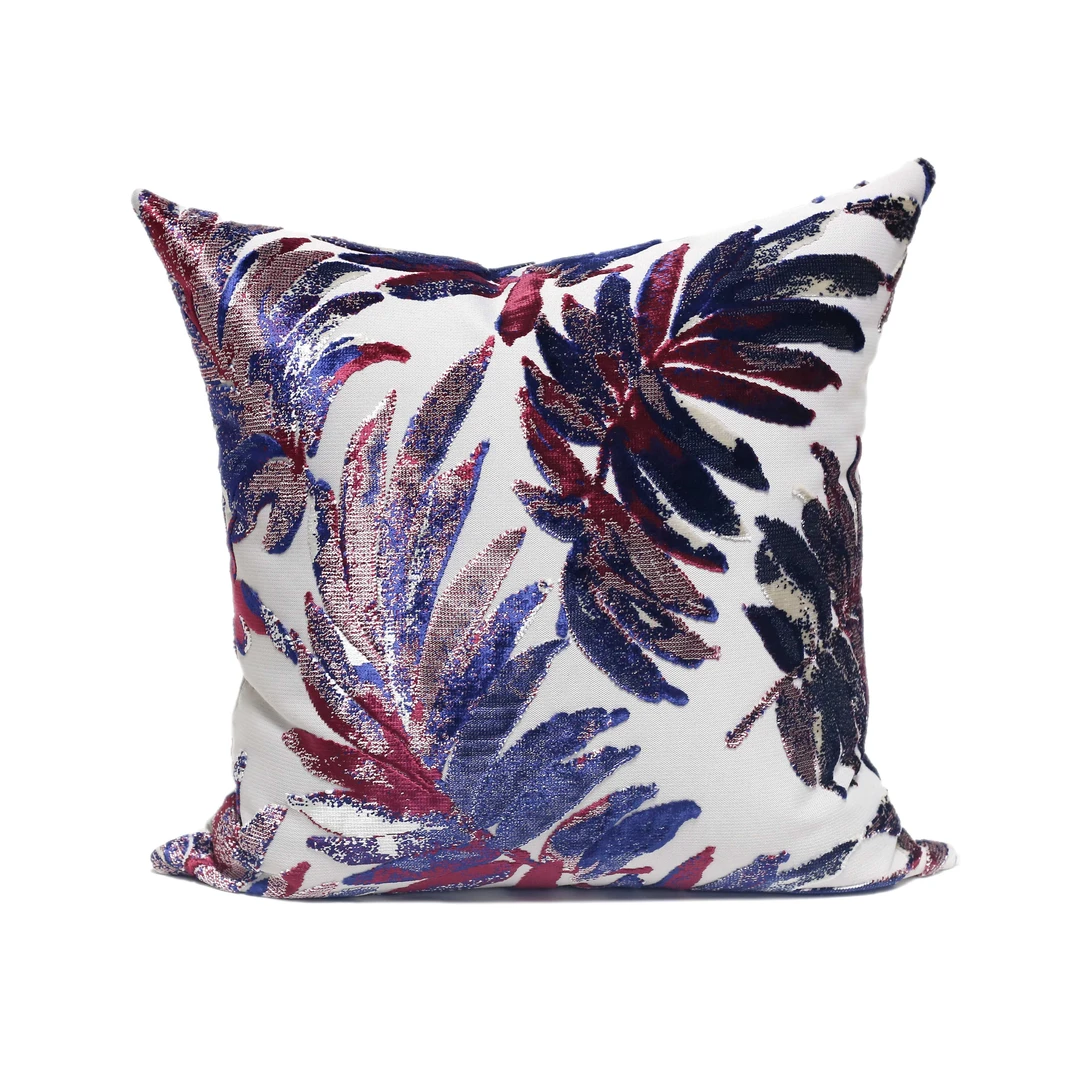 高档现代轻奢样板间沙发抱枕靠垫酒店别墅大平层叶子亮丝提花割绒