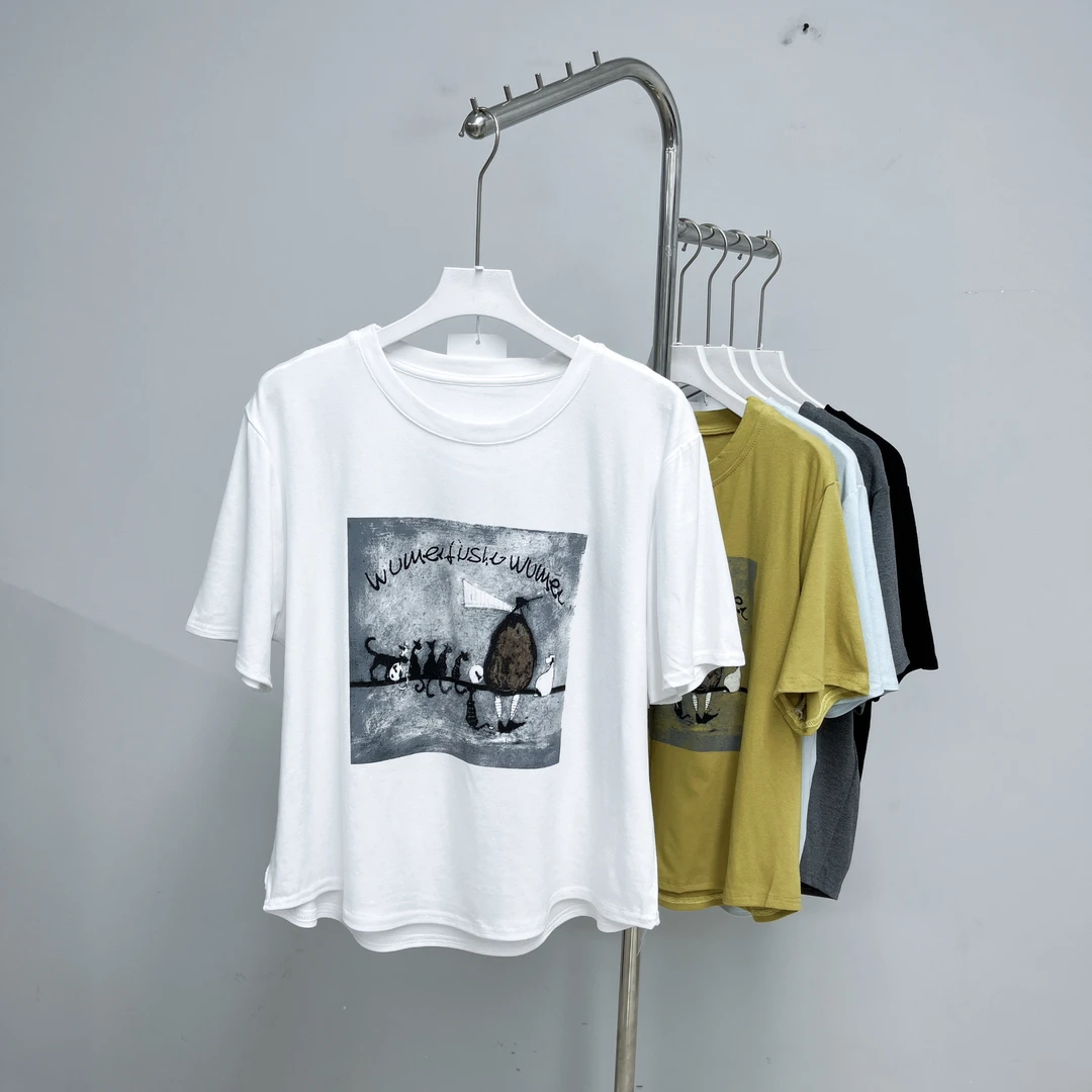 187女装T百搭时尚夏季宽松印花圆领衬衫