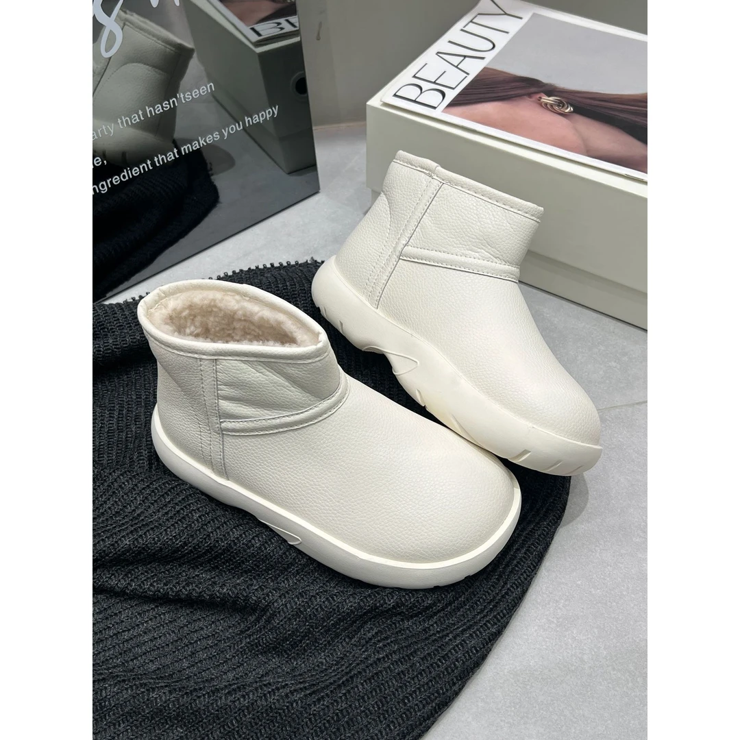 防水加绒加厚冬季时尚秋冬厚底百搭短靴棉鞋雪地靴女皮毛