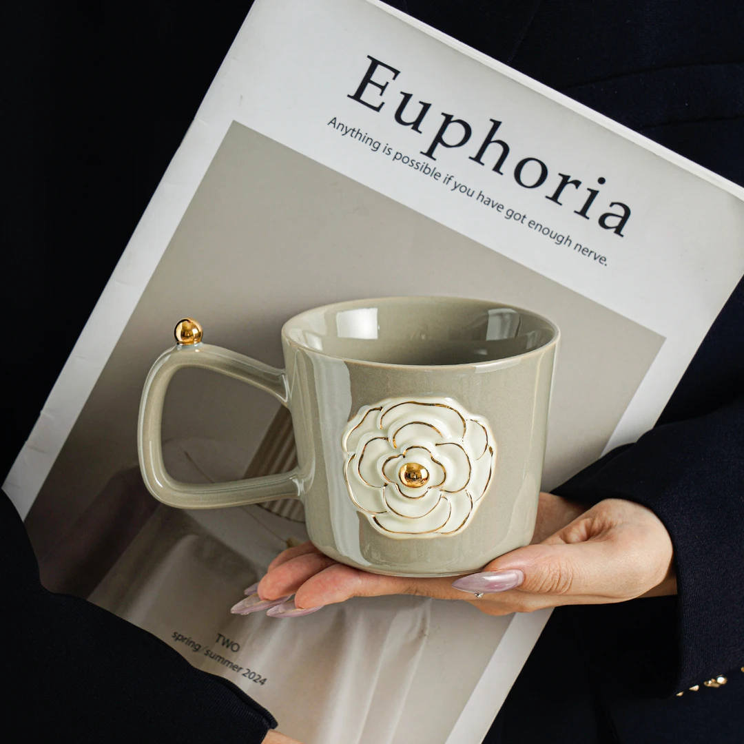 复古马克杯高级感山茶花杯子小众原创设计杯子陶瓷女办公室咖啡杯