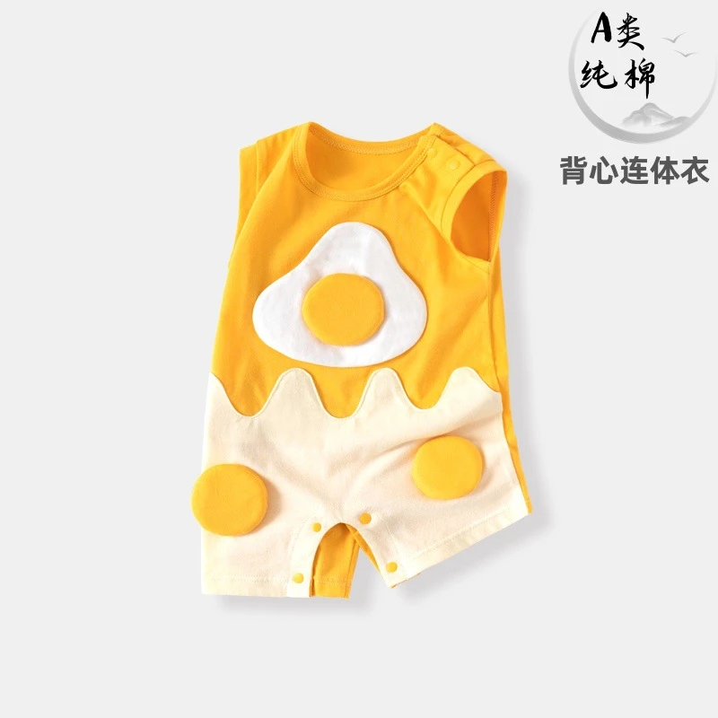 厂家直销婴幼儿连体衣纯棉薄款无袖背心哈衣宝宝男妇卡通爬服爆款