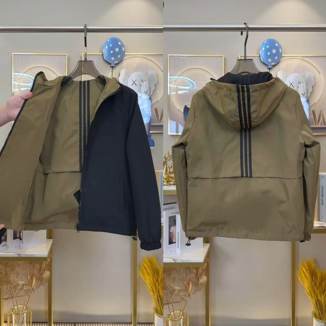 9864（双面穿）秋季新款刺绣连帽时尚百搭休闲双面穿夹克外套上衣