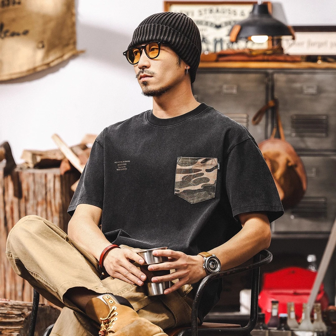 美式复古重磅短袖T恤男夏季潮牌2025年新款水洗做旧潮牌半袖体恤
