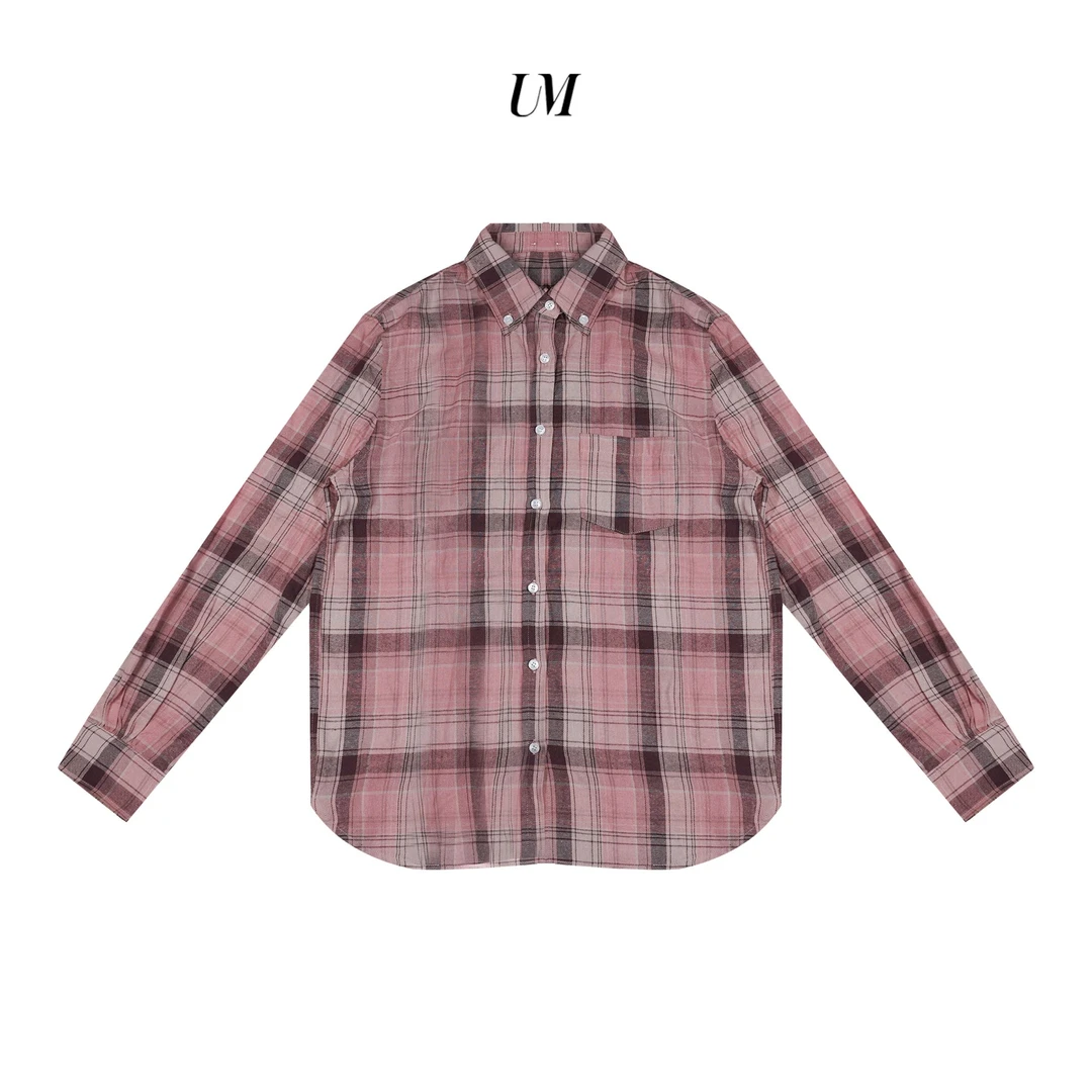 【U.M】布鲁克林粉色格子宽松显瘦衬衫外套