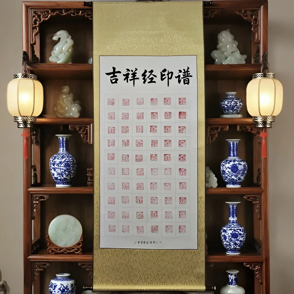 【九圣文化】挂画手工印画心经吉祥经绫布装裱实木卷轴礼品