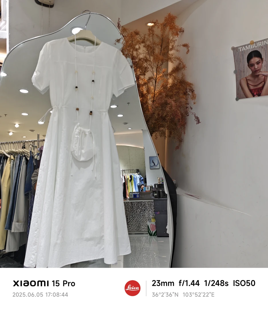 洋气减龄极简风圆领短袖抽绳收腰显瘦垂感夏季连衣裙