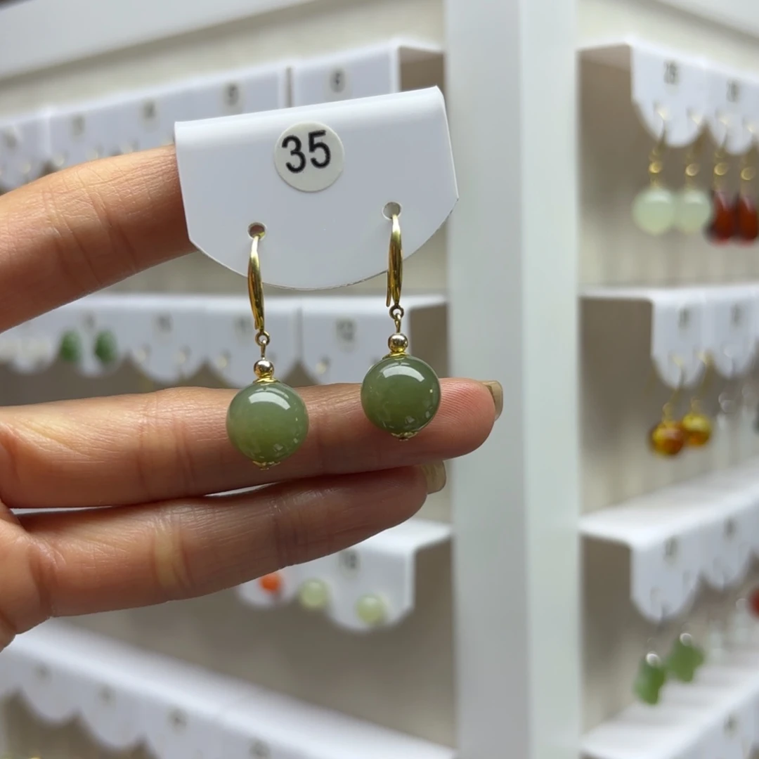 和田玉银S925镶嵌耳饰