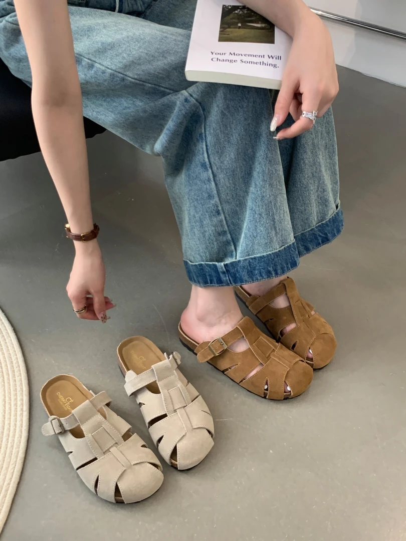 编织拖鞋女夏季外穿百搭复古镂空时尚包头半拖鞋733-2