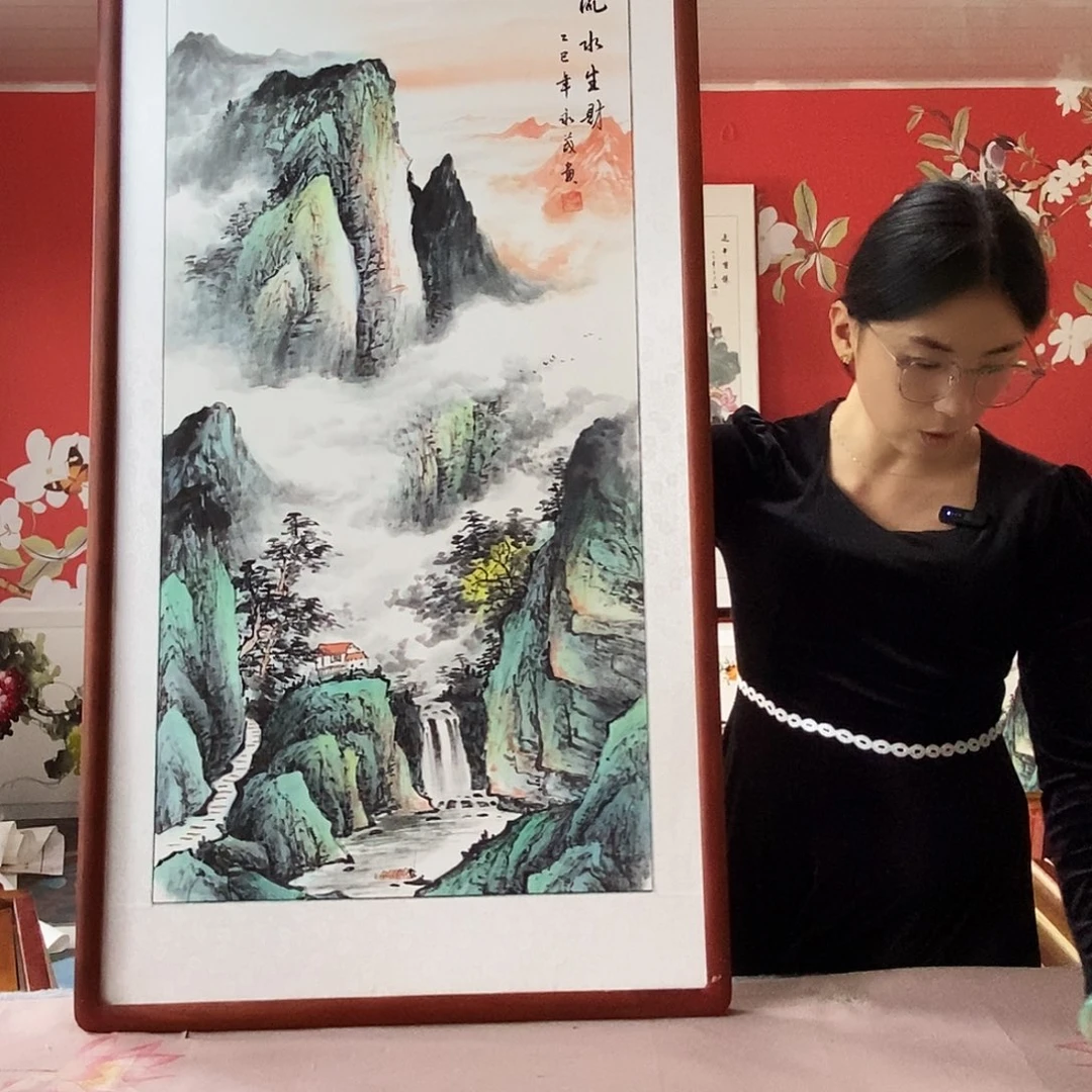 国画手写手绘国画作品带框包邮62✖️122