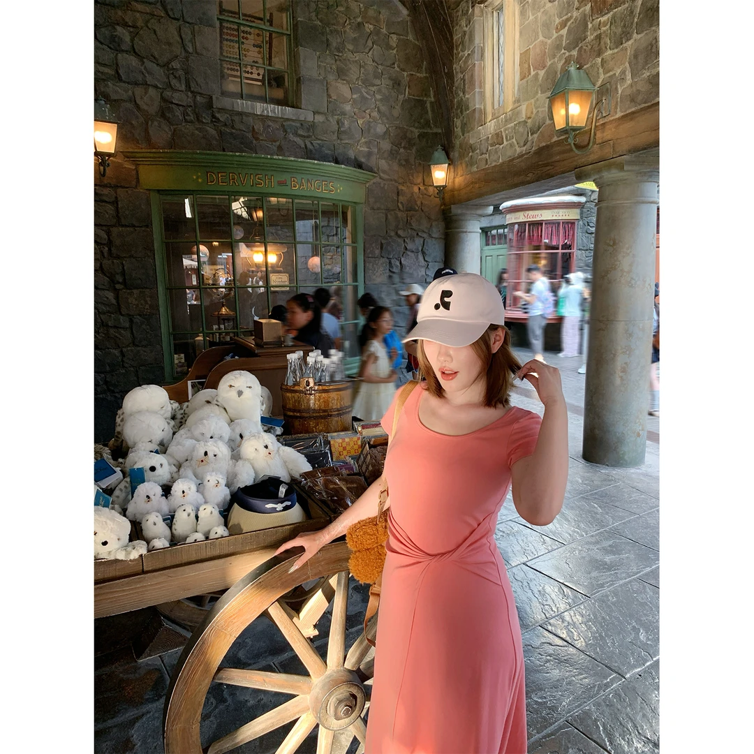 酒心微胖定制 慕斯暮色  柔软透气扭结气质显瘦短袖针织夏连衣裙