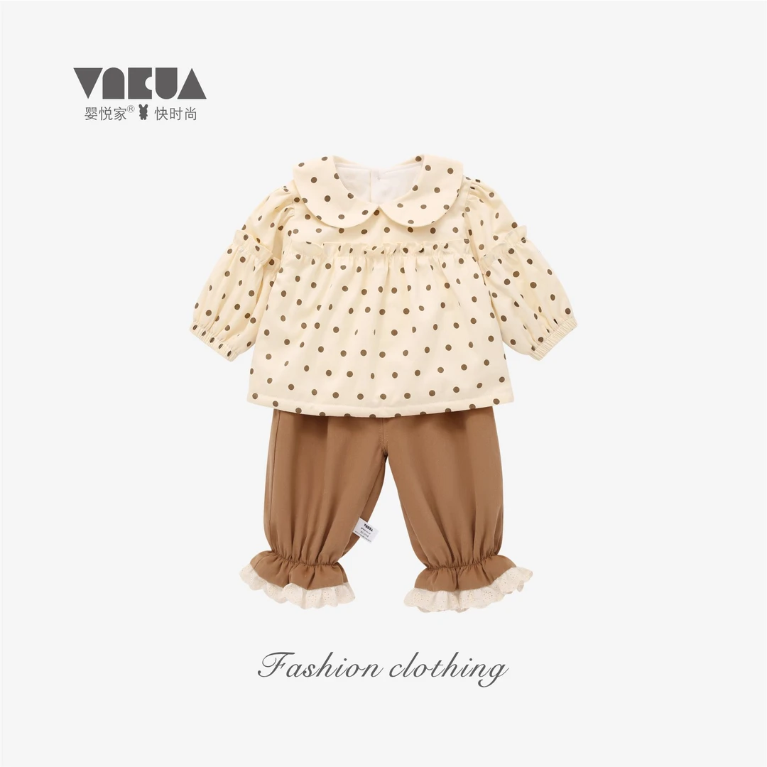 婴悦家春秋款女宝宝甜美浪漫波点休闲法式公主套装400g 87956