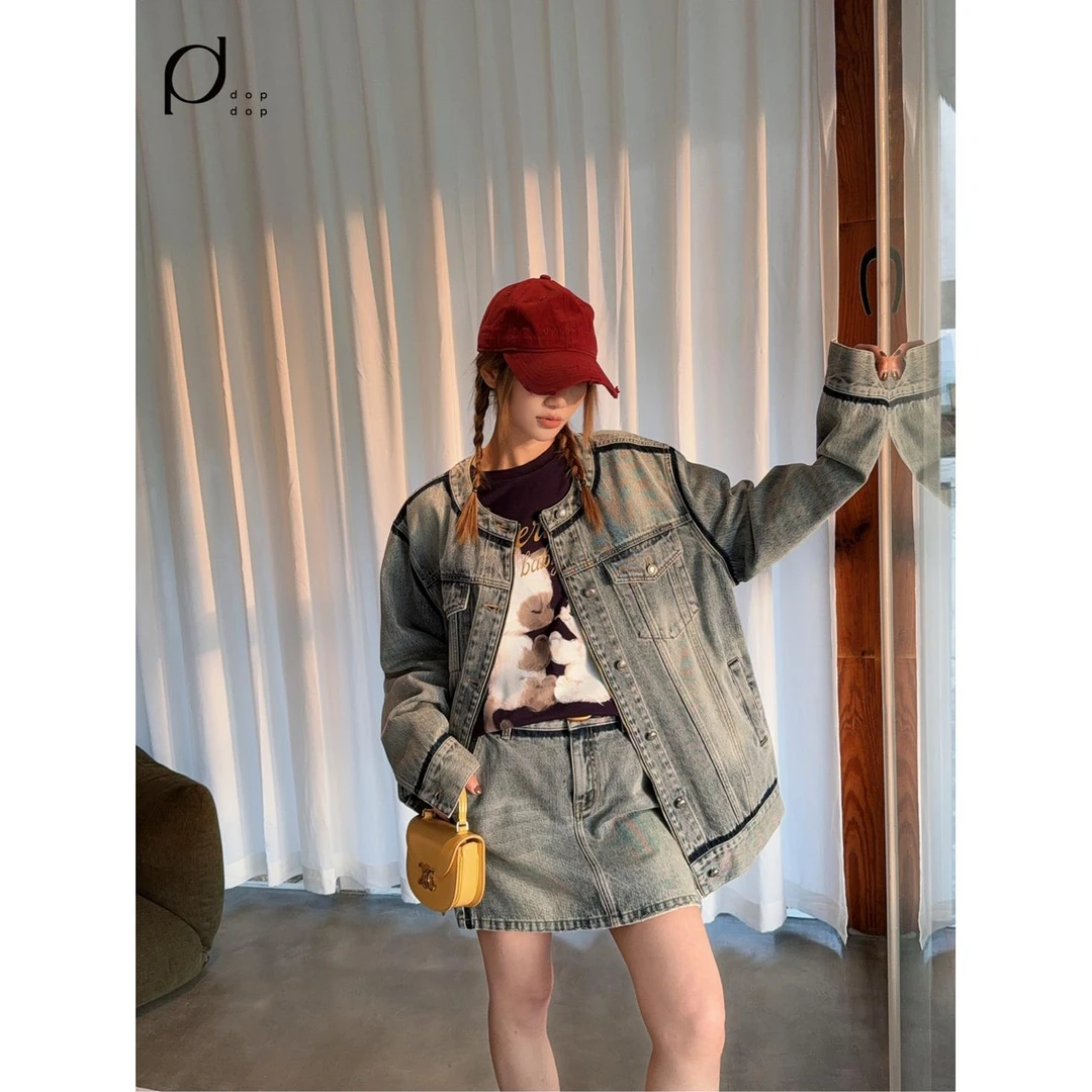 AVVENN2025春复古做旧水洗牛仔半裙女990dopdop买手店