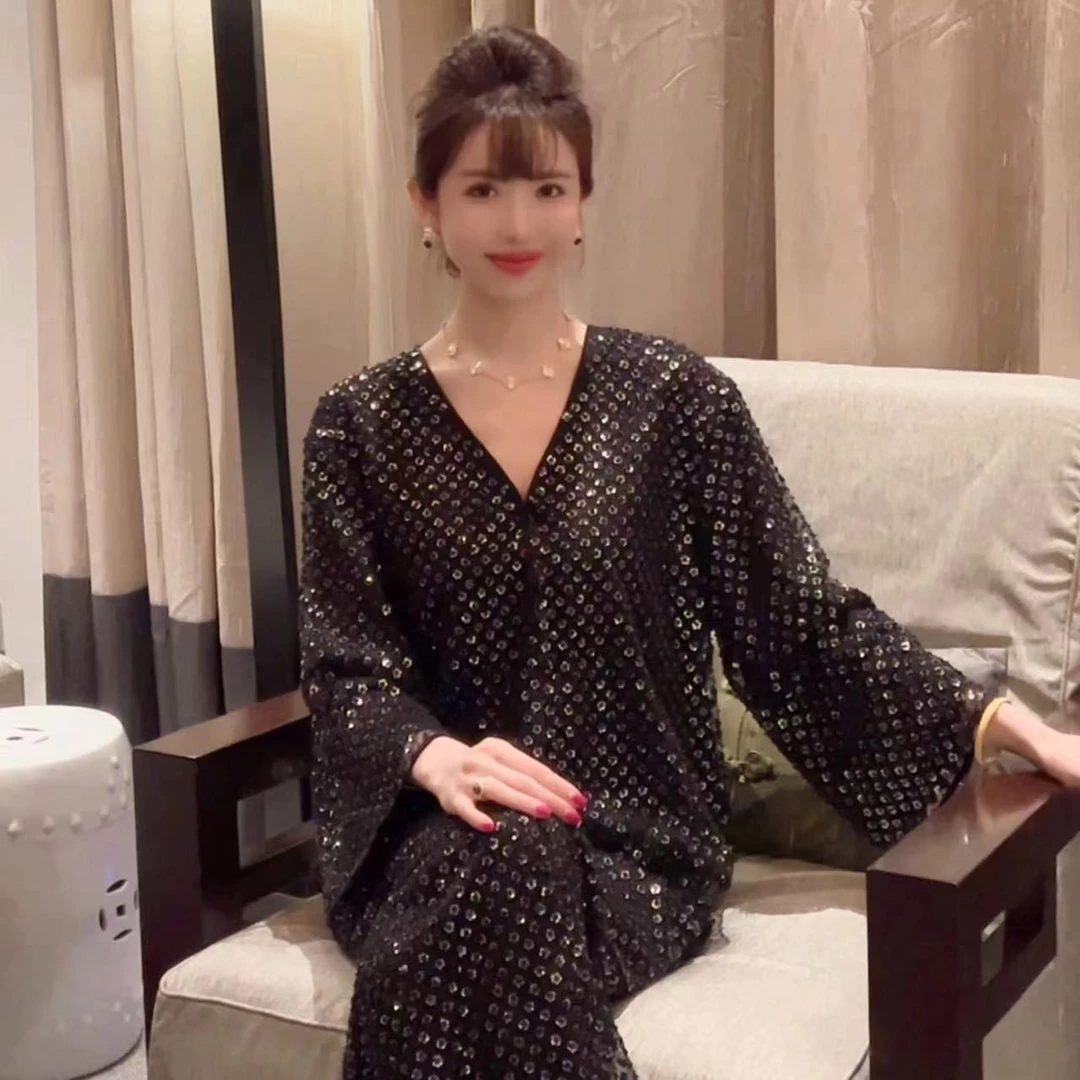 BABY ANNE【南洋风华】黑色珠珠花朵上衣/半裙PD242001