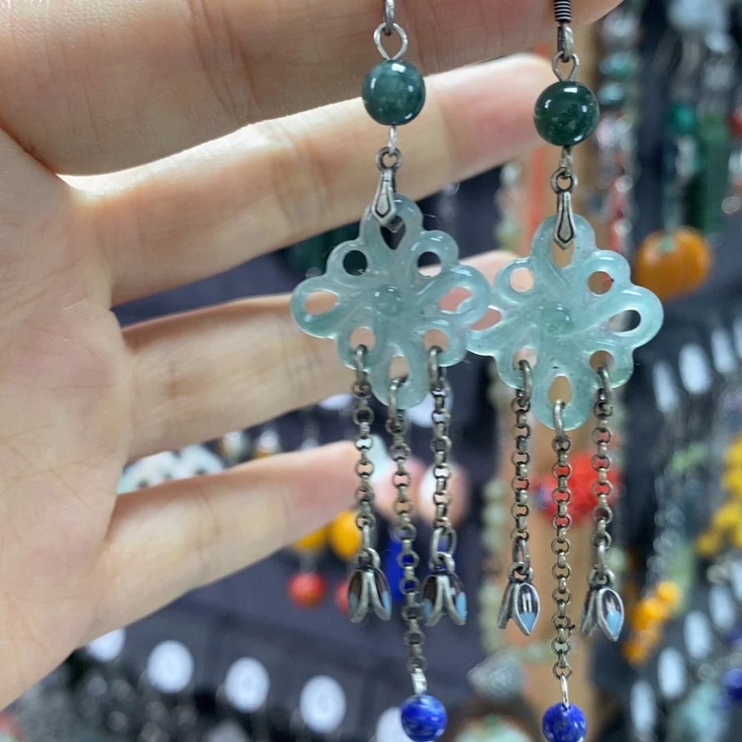 翡翠银S925镶嵌耳饰