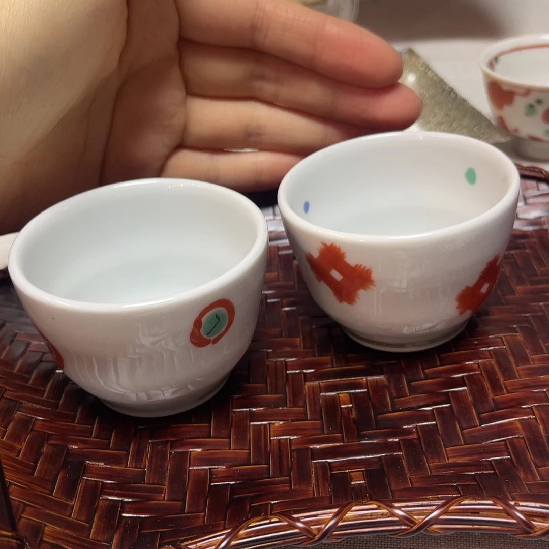 瓷片赤绘小杯一对