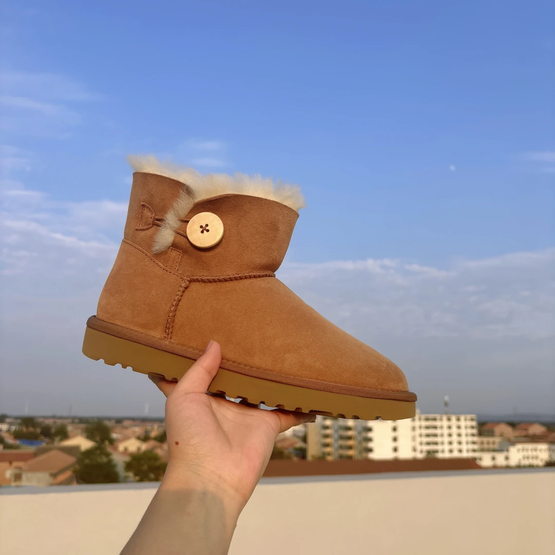 【平底3352】雪地靴女款羊皮毛一体一粒扣加厚保暖东北棉鞋防滑短靴