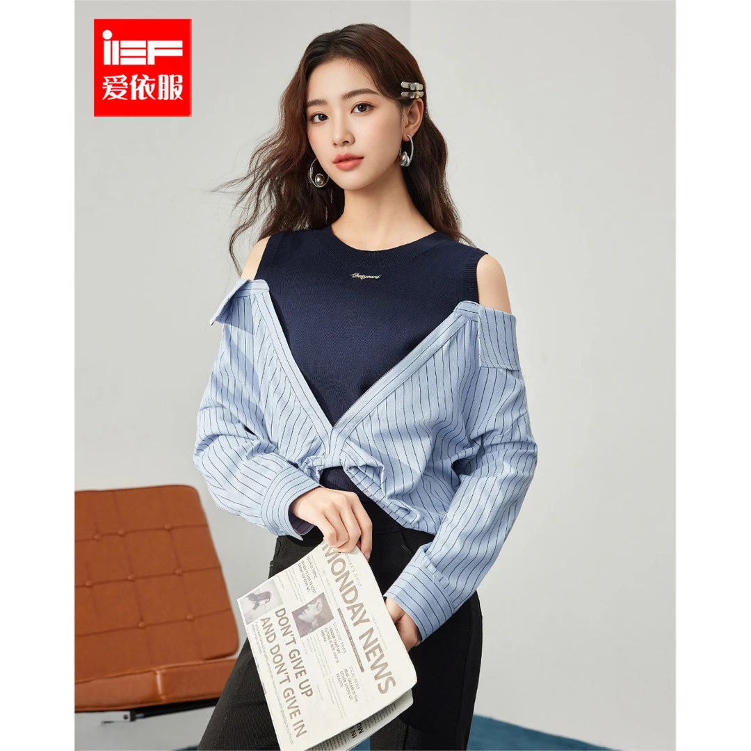 IEF/爱依服2025秋季新款韩版时尚小众设计感通勤百搭拼接设计上衣