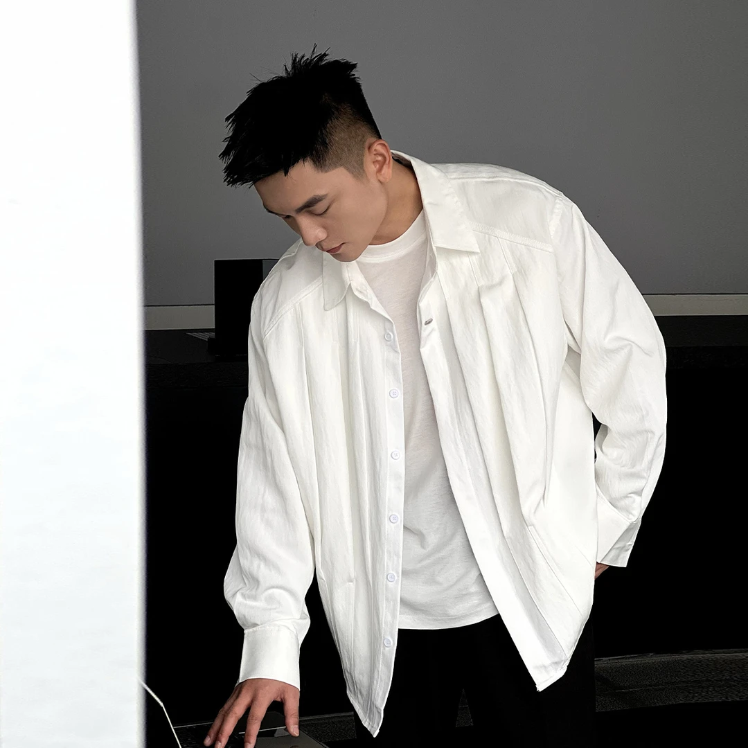 二十二号穿搭【优雅态度】设计师款压褶立体感衬衣男极简风长袖衬衫