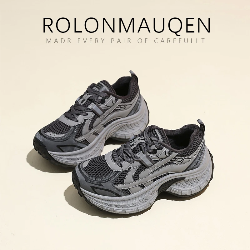 劳伦麦昆厚底增高老爹鞋女2025冬季保暖休闲运动鞋时尚保暖棉鞋