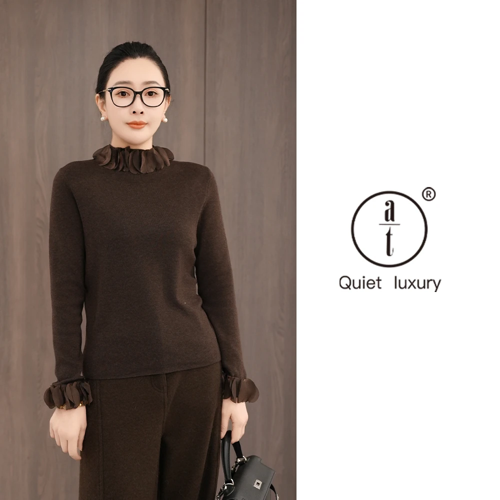 AT-精致花边领拼接超细羊毛混纺小衫-衣长55-ZDK256623