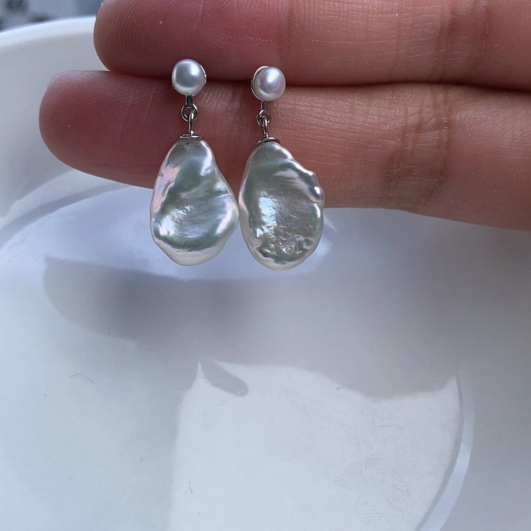 银S925镶嵌淡水珍珠耳饰