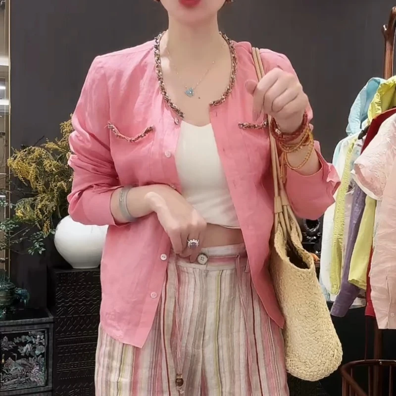 【树莓】2025新款百搭手工缝制钉珠防晒开衫外套衬衫LK2502887