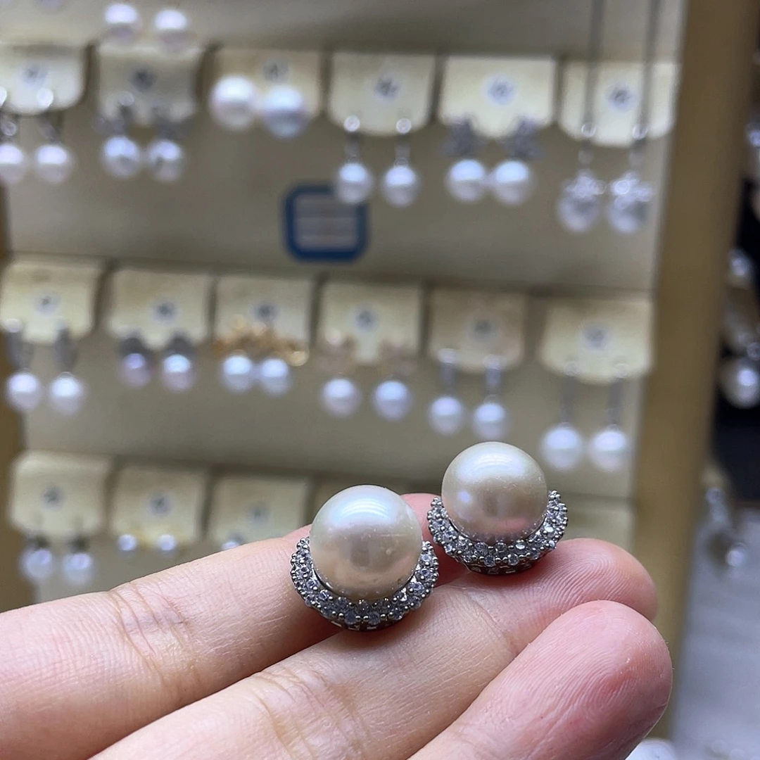 耳饰银S925镶嵌淡水珍珠