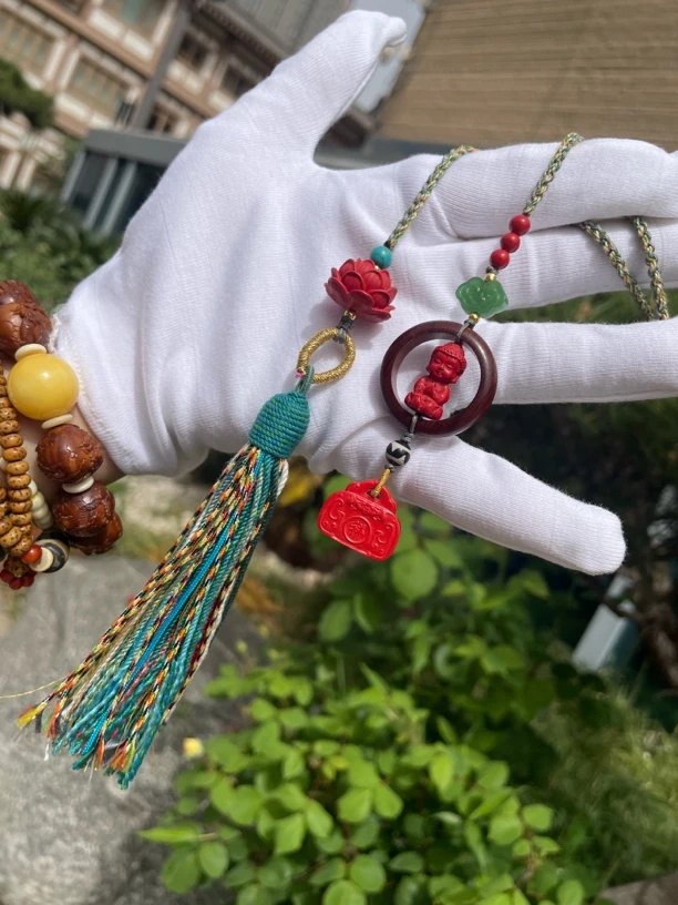 含辰砂工艺品朱砂配的宝宝佛车挂包