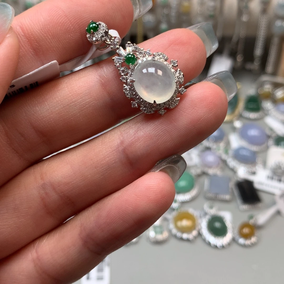 翡翠戒指银S925镶嵌吊坠