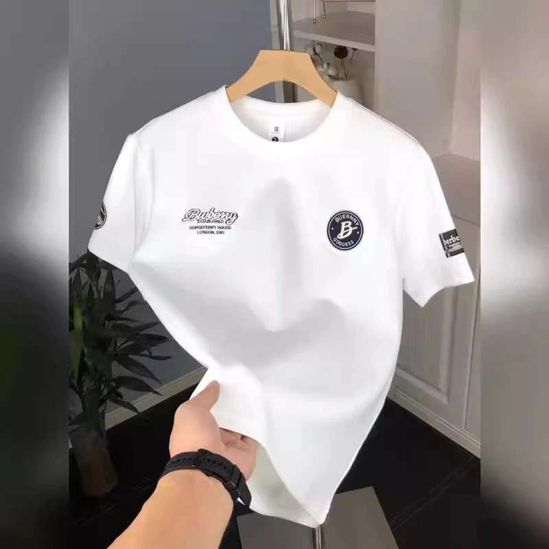 潮牌新款多标印花短袖t恤男士青年百搭修身圆领半袖帅气上衣潮