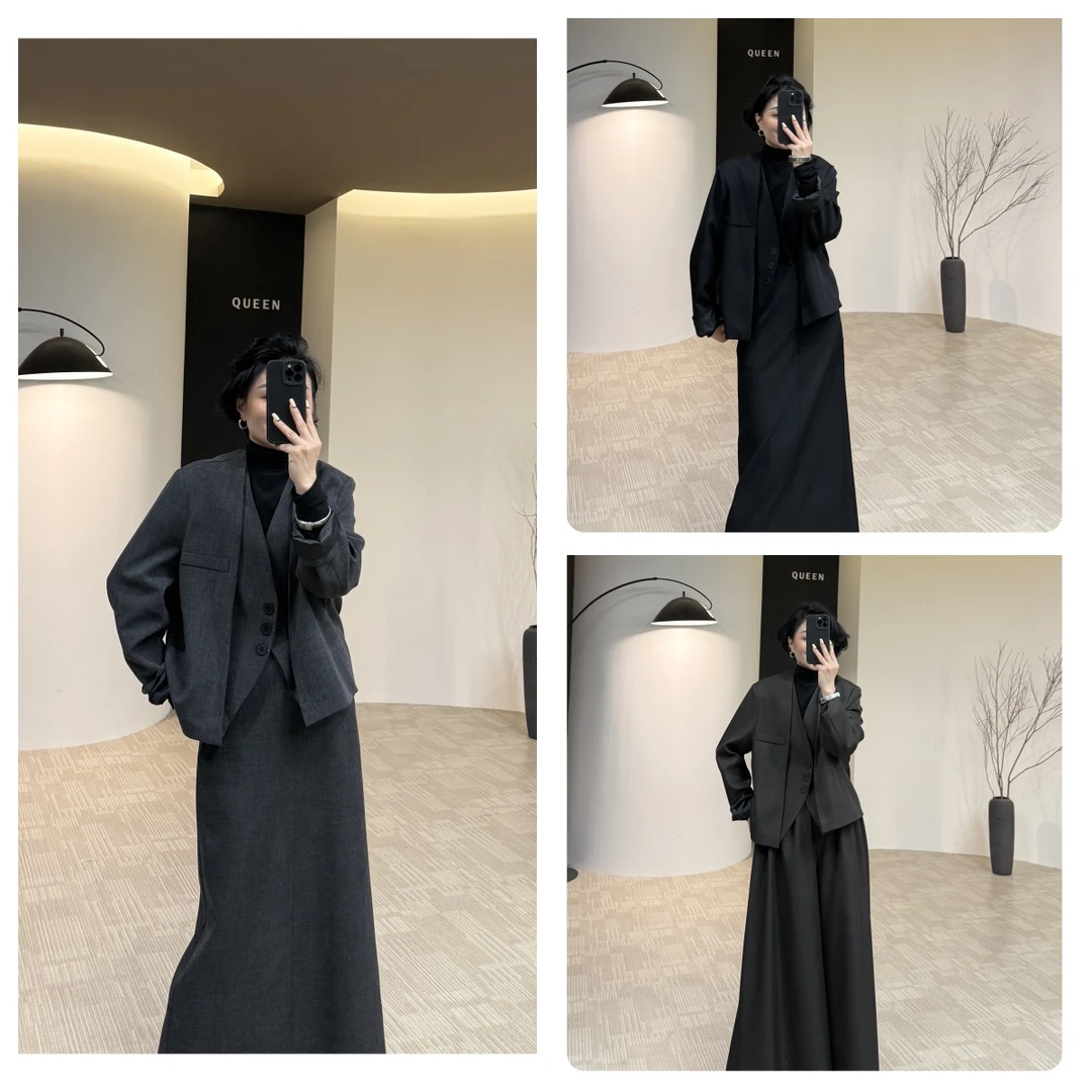 美丽定制极简设计短款假2件西服160斤以内(23378)